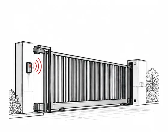 Illustration: Automatisches Schiebetor mit Antrieb und Funksteuerung.